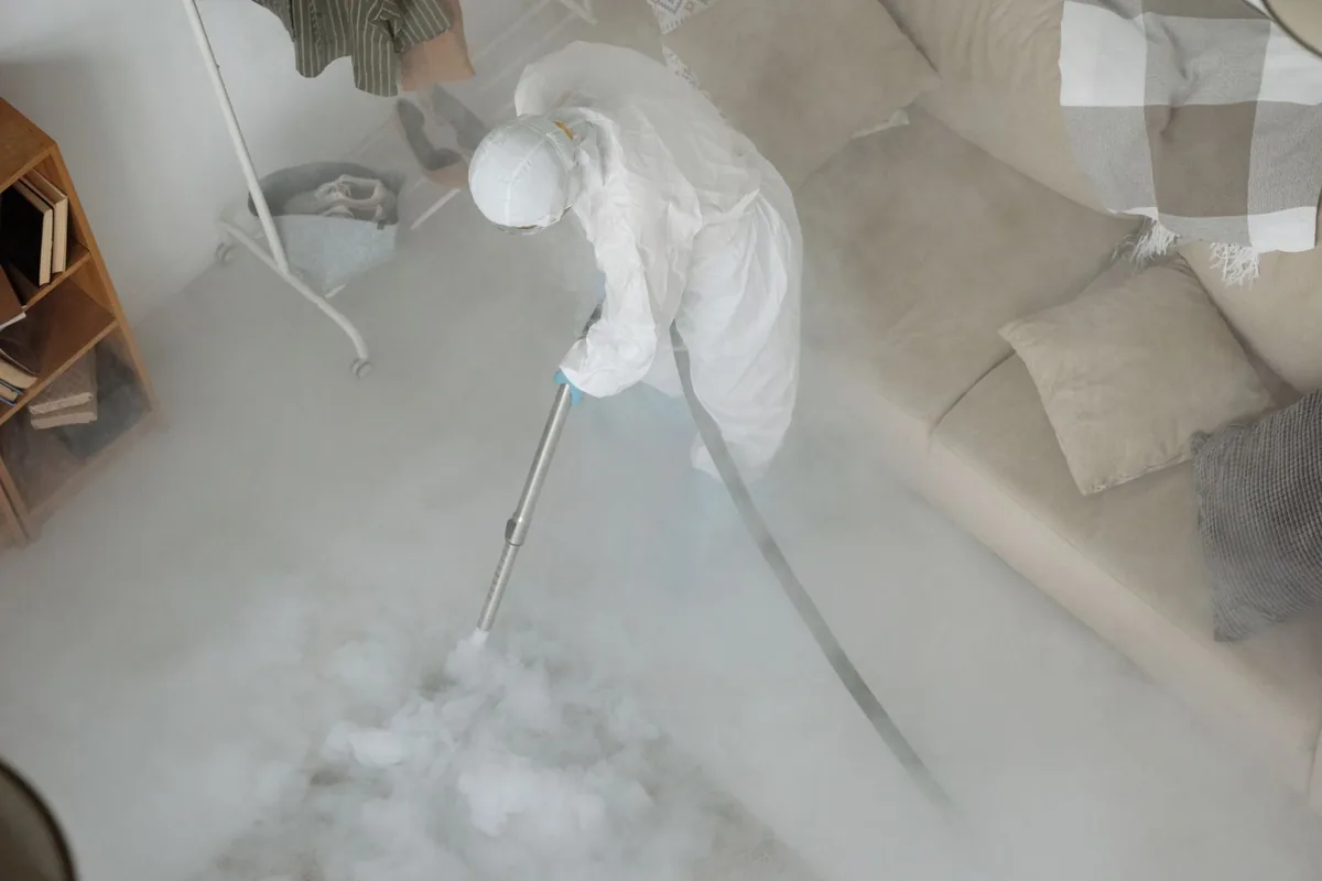 Biohazard cleanup technician in protective equipment, Seven Hills, Henderson, NV